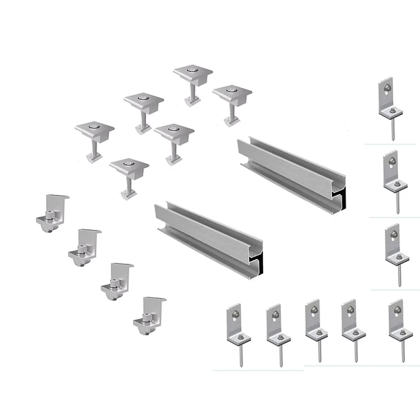SOPORTERIA COPLANAL PARA 4 PANELES DE 100W, SOBRE TECHO INCLINADO