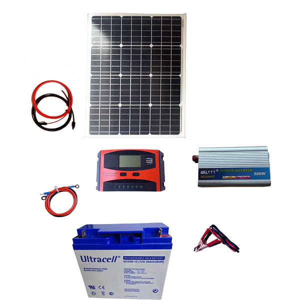 Kit Solar  Inversor 500W Panel 50W  Batería 20Ah Control 20A