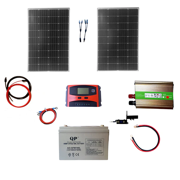 Kit Solar Inversor  1000W, Bateria 100Ah Panel 2x100W, Controlador 30A