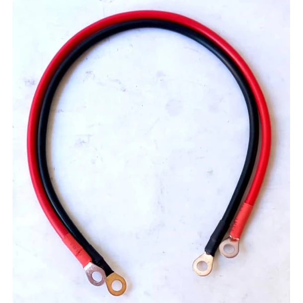 Par de Cables para Banco de Batería, N° 6 AWG, THHN 90°C,   Rojo y Negro, 25 cm c/u con Terminales 8mm de ojo