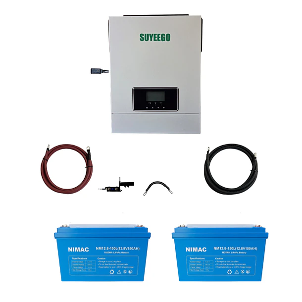 Kit UPS Inversor 3KW 24V/230V Onda Pura,  Baterías 2x150Ah, Litio, con Modulo de WIFI Incluido y Opción Solar