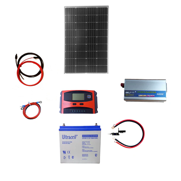 Kit Solar Panel 100W Inversor 500W Control 20A  Batería 55 Ah