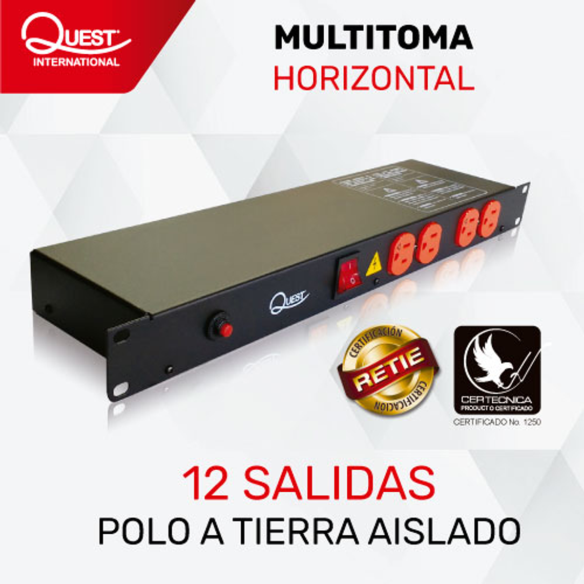 Multitoma Horizontal de 12 entradas NEMA 5-15R Polo aislado a tierra 1