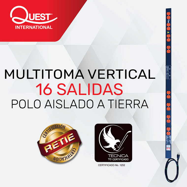 Multitoma Vertical de 16 entradas NEMA 5-15R Polo aislado a tierra 1