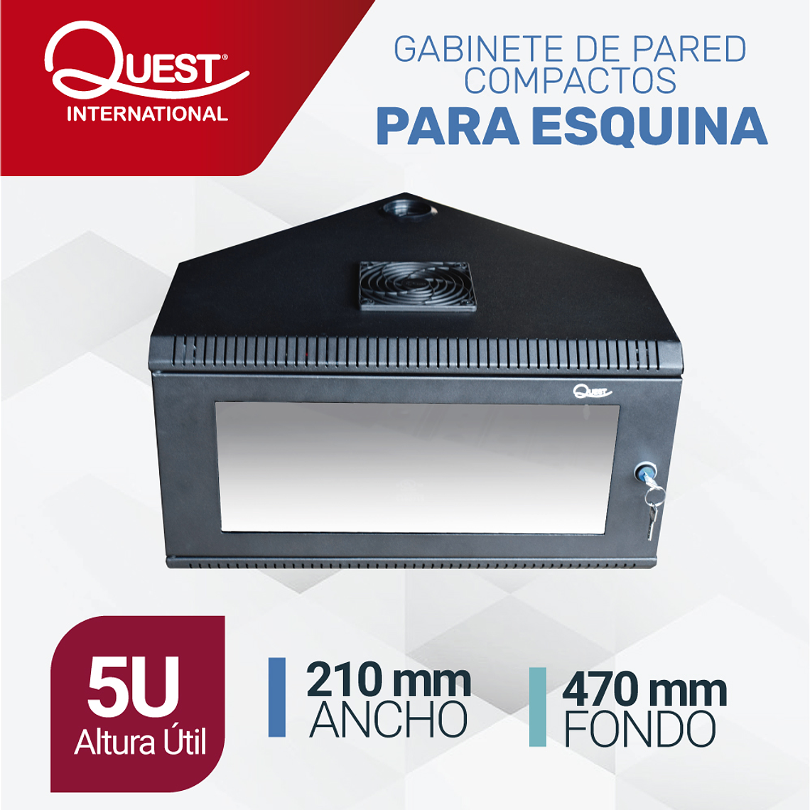 Gabinete Rack de Pared Compacto Triangular de 5U con Puerta en vidrio • Color: Negro  1