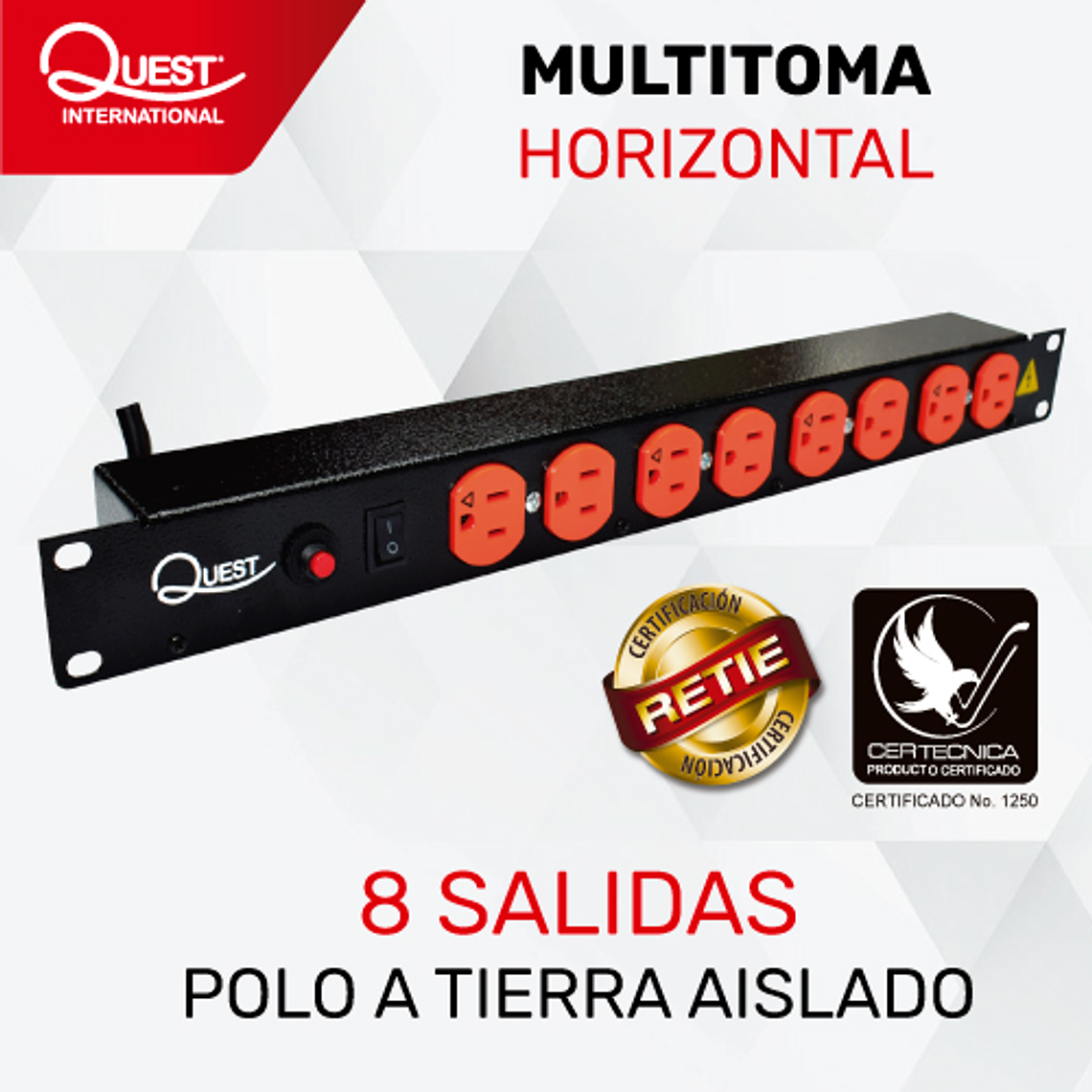 Multitoma Horizontal de 8 entradas NEMA 5-15R Polo aislado a tierra 1