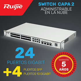 Switch de Enlace ascendente Capa 2 con Puertos 10G · 24 Puertos Gigabit + 4 Puertos 10G + 4 puertos SFP | Administrable en la nube