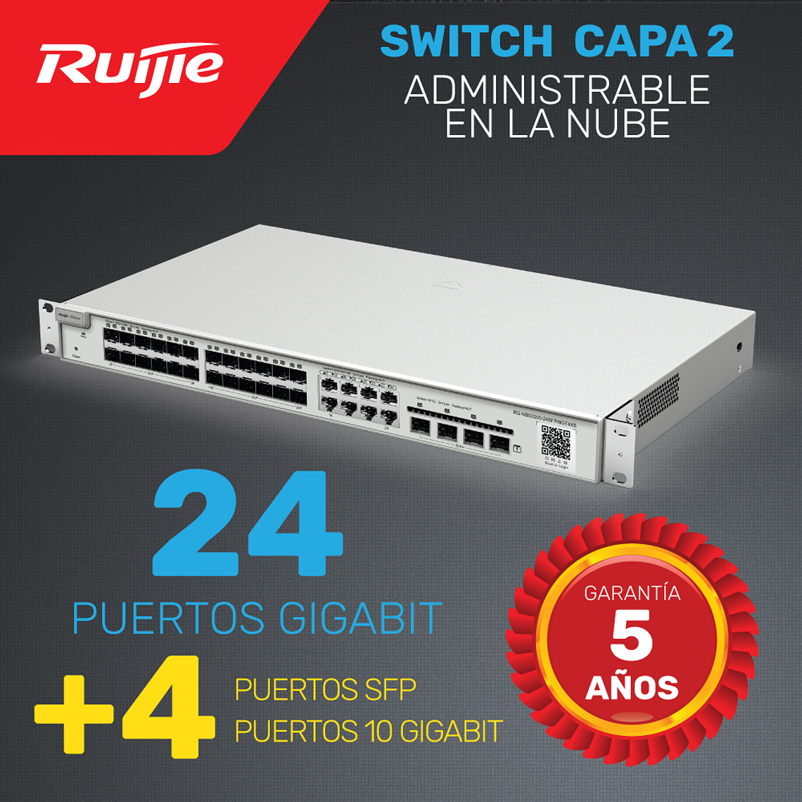 Switch de Enlace ascendente Capa 2 con Puertos 10G · 24 Puertos Gigabit + 4 Puertos 10G + 4 puertos SFP | Administrable en la nube 1