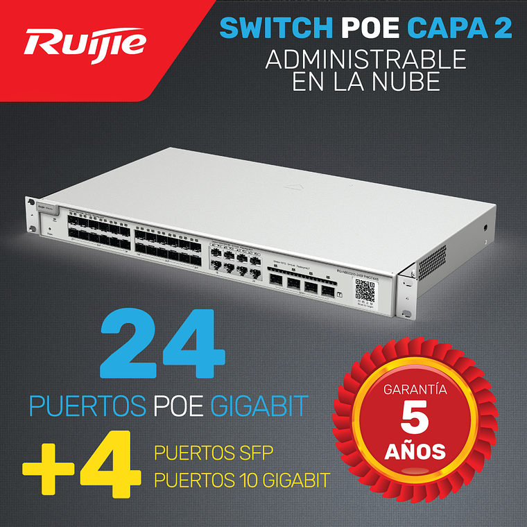 Switch POE de Enlace ascendente Capa 2 con Puertos 10G · 24 Puertos Gigabit + 4 Puertos 10G + 4 puertos SFP | Administrable en la nube 1