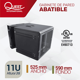 Gabinete Rack de Pared Abatible de 11U con Puerta en vidrio • Color: Negro 