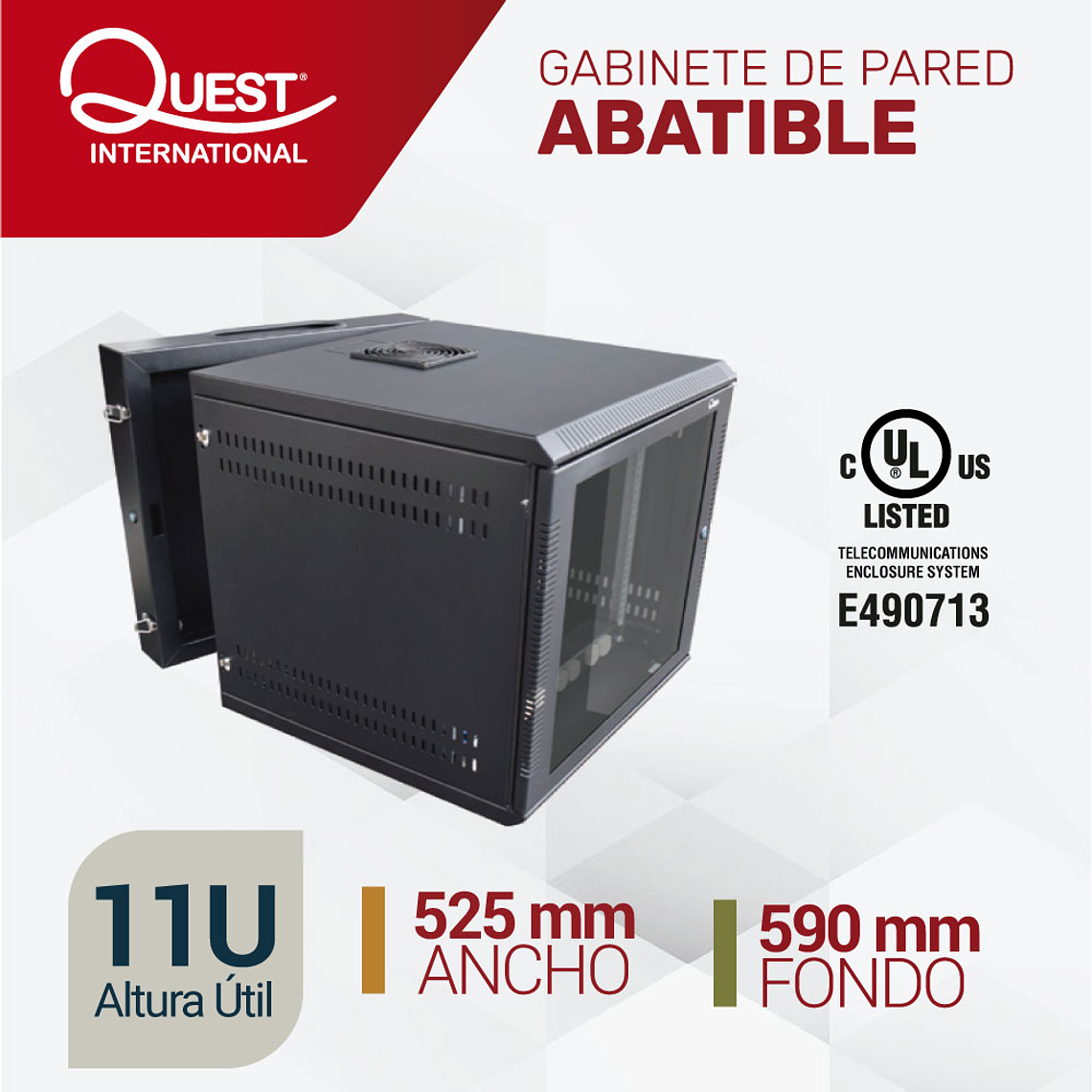 Gabinete Rack de Pared Abatible de 11U con Puerta en vidrio • Color: Negro  1