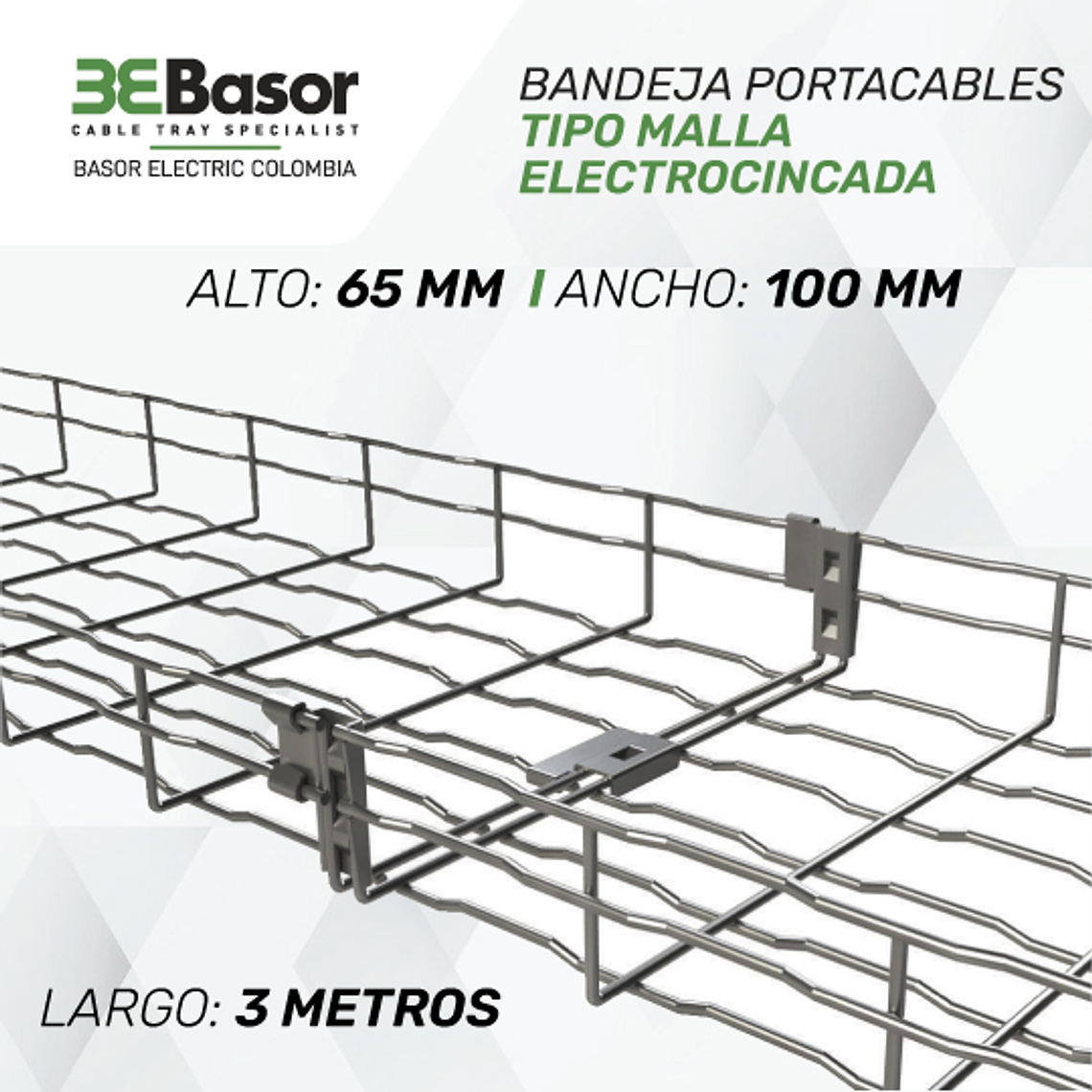 Bandeja Portacable tipo Malla Alto: 65 mm Ancho: 100 mm Largo: 3 mts 1