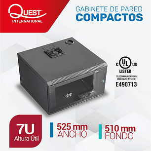 Gabinete Rack de Pared Compacto de 7U con Puerta en vidrio • Color: Negro 