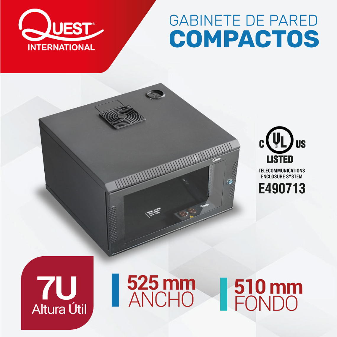 Gabinete Rack de Pared Compacto de 7U con Puerta en vidrio • Color: Negro  1