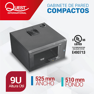 Gabinete Rack de Pared Compacto de 9U con Puerta en vidrio • Color: Negro 