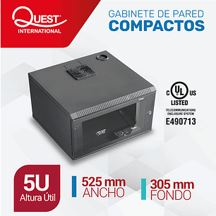 Gabinete Rack de Pared Compacto de 5U con Puerta en vidrio • Color: Negro 