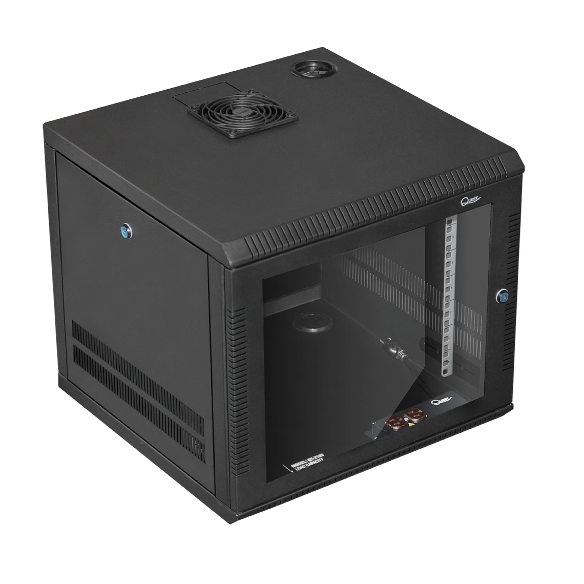 Gabinete Rack de Pared Tapas Laterales Removibles de 9U con Puerta en vidrio • Color: Negro  3