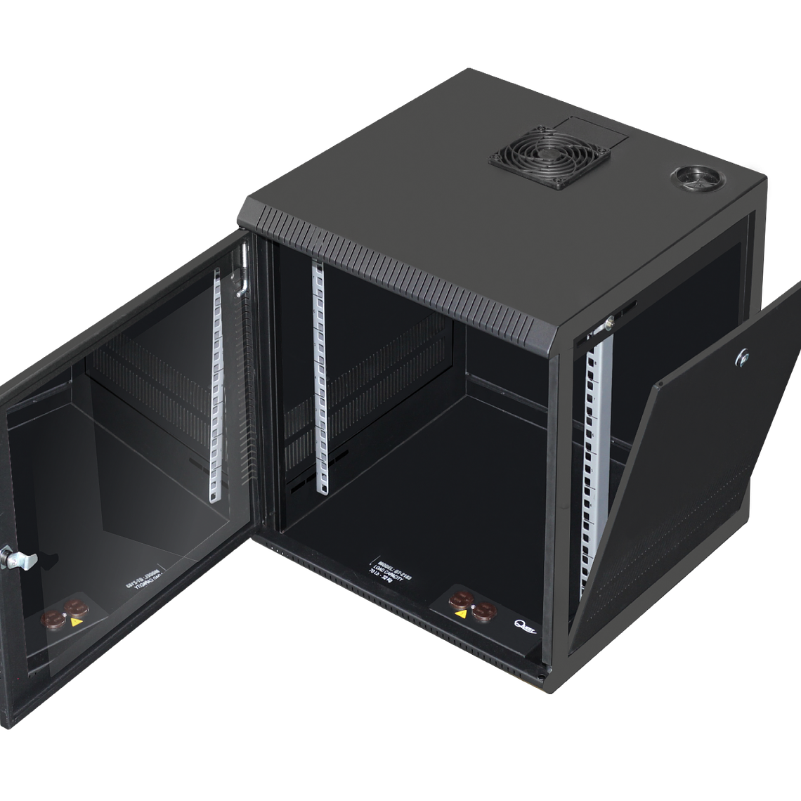 Gabinete Rack de Pared Tapas Laterales Removibles de 9U con Puerta en vidrio • Color: Negro  2