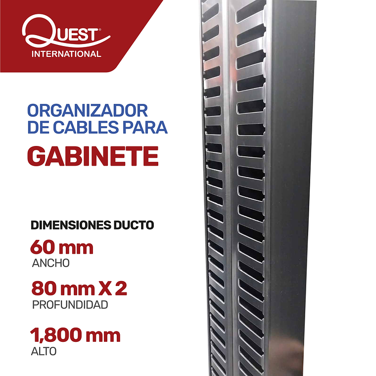 Organizador Vertical Doble Ducto de 60 x 80 mm para Gabinetes de 40U-  1