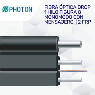 Fibra óptica drop de 1 hilo figura 8  monomodo G.657.A1 LSZH con mensajero 2 FRP - 1000 mts