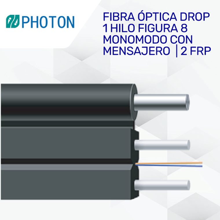 Fibra óptica drop de 1 hilo figura 8  monomodo G.657.A1 LSZH con mensajero 2 FRP - 1000 mts 1