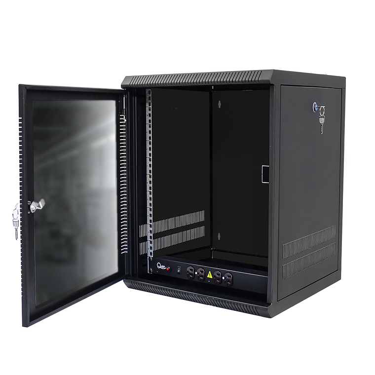 Gabinete Rack de Pared Tapas Laterales Removibles de 16U con Puerta en vidrio • Color: Negro  2