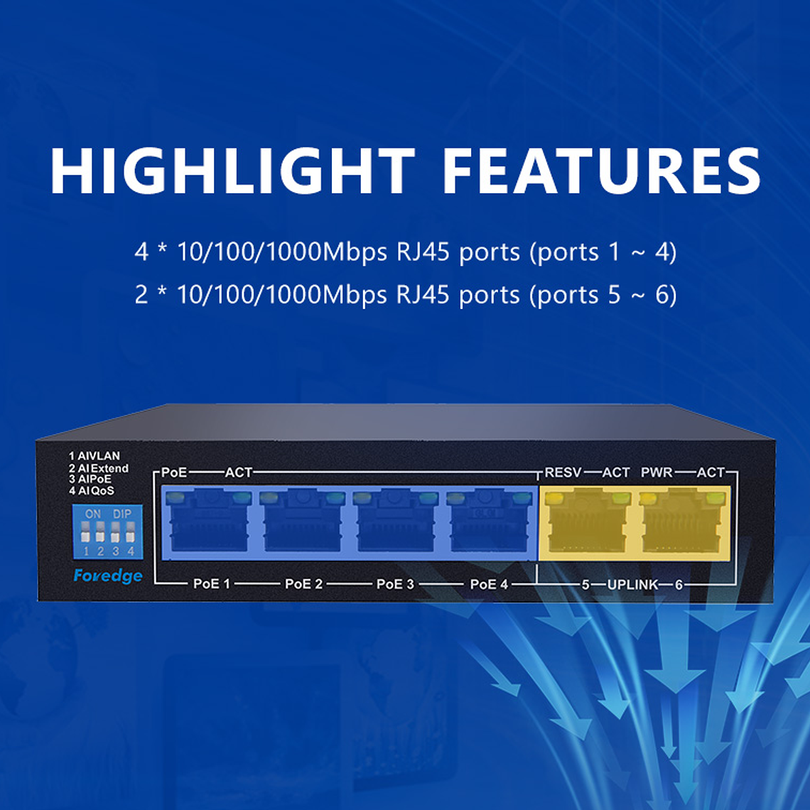 Switch PoE Gigabit AI de 6 puertos 4