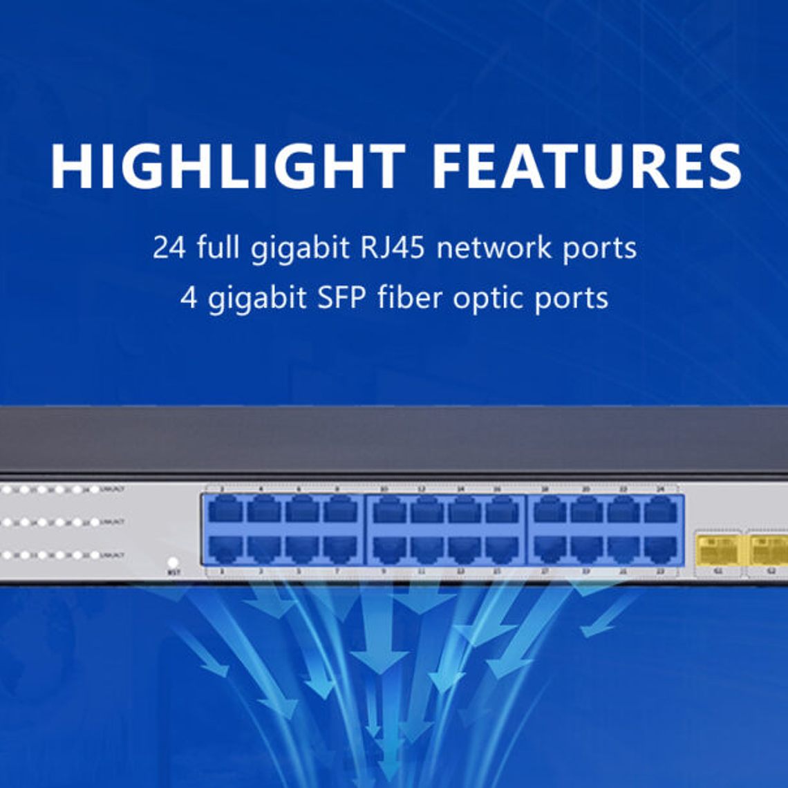 Switch Ethernet gestionado  L3 de 24 puertos Gigabit + 4 puertos de fibra óptica SFP gigabit 5
