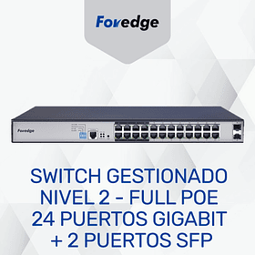 Switch gestionado Nivel 2 Full PoE de 24 Puertos Gigabit + 2 Puertos SFP