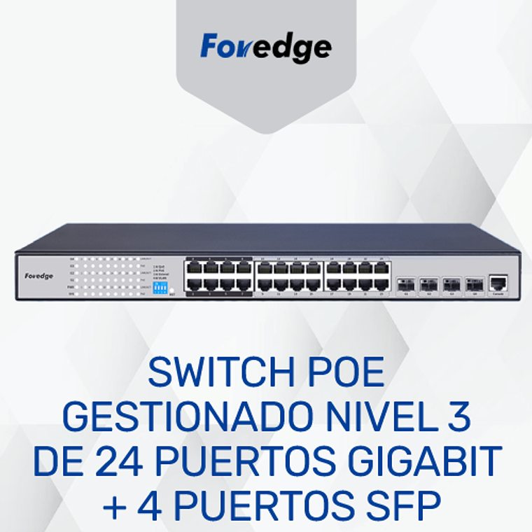 Switch POE de gestión Capa 3 con 24 puertos Gigabit + 4 puertos SFP y Puerto de Consola 1