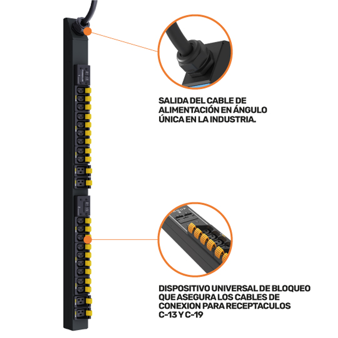 PDU Básica para Rack - 30A / 208 Voltios - 1 FASE 18 Salidas C-13 + 4 Salidas C-19 Extensión de 1.8 metros tipo L6-30P 2