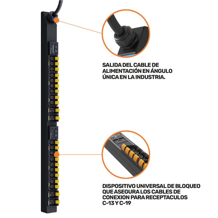 PDU Básica para Rack - 30A / 208 Voltios - 1 FASE 18 Salidas C-13 + 4 Salidas C-19 Extensión de 1.8 metros tipo L6-30P 2