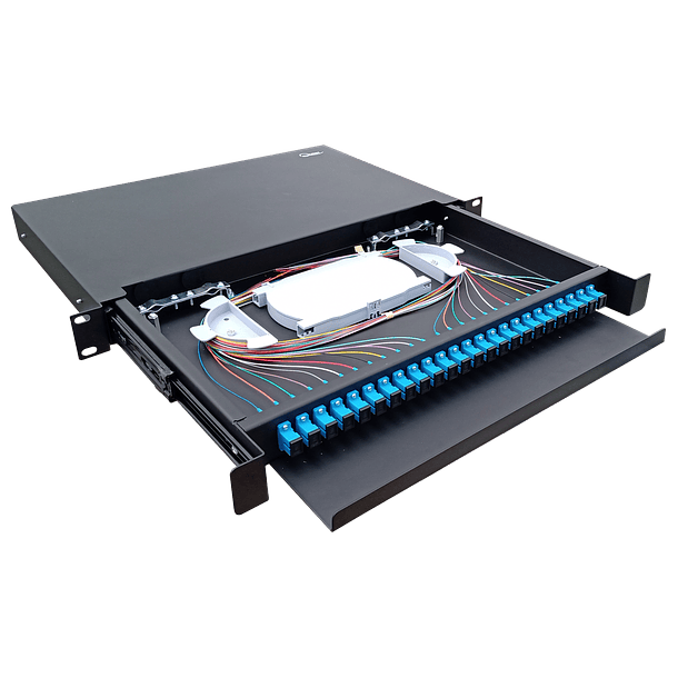 ODF de extracción frontal con 24 adaptadores SC/UPC simplex y 24 pigtails simplex monomodo 1