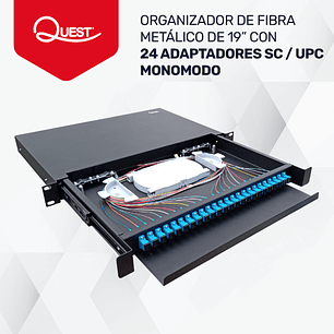 ODF de extracción frontal con 24 adaptadores SC/UPC simplex y 24 pigtails simplex monomodo