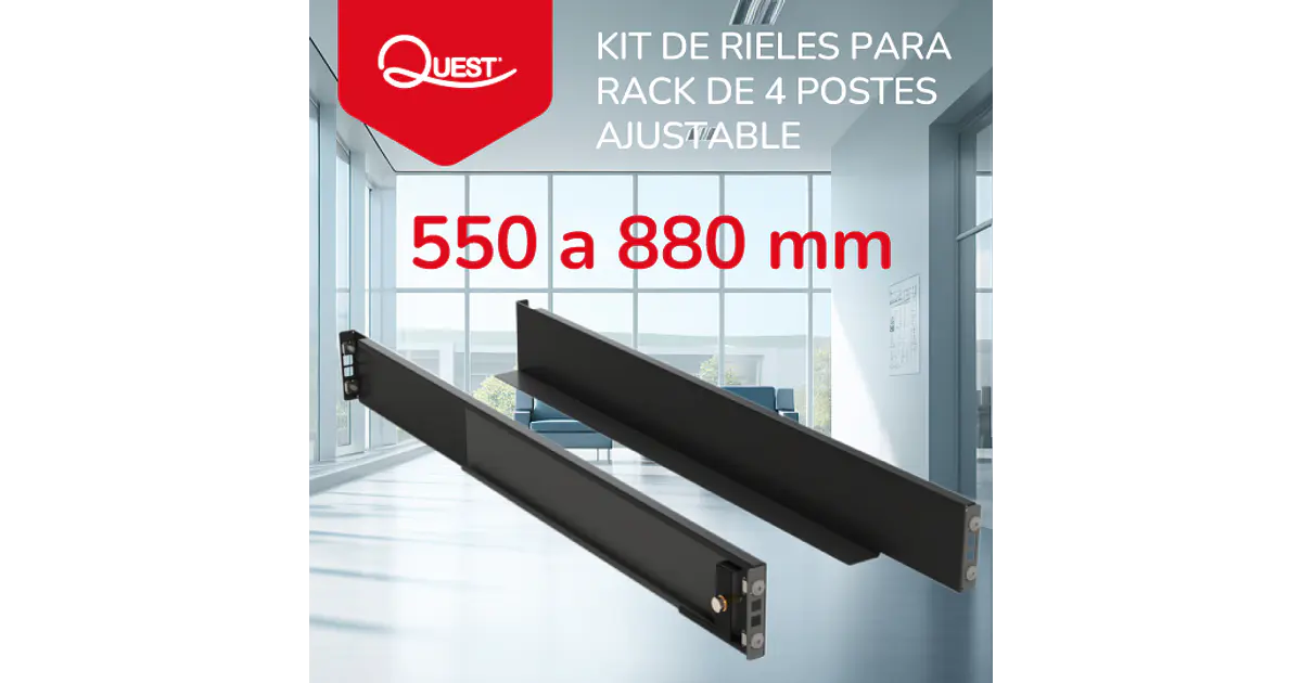 Kit de Rieles Ajustables para Racks de 4 Postes 2U, 550–880