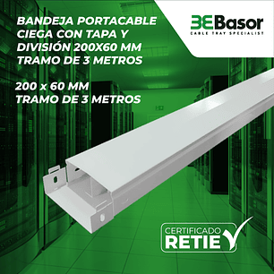Bandeja Portacables Ciega con Tapa y División 200x60 mm