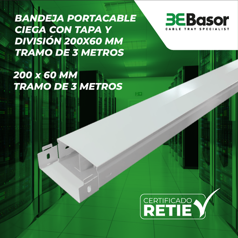 Bandeja Portacables Ciega con Tapa y División 200x60 mm 1