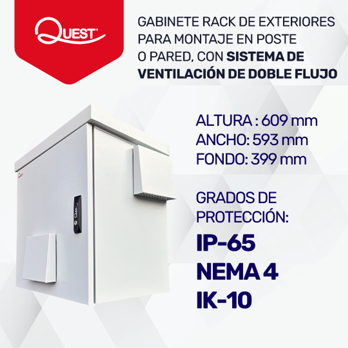 Gabinete Rack 11U IP65 para Exteriores | Montaje en Poste | Acero Galvanizado con Ventilación Forzada – CE-2720-CA 1