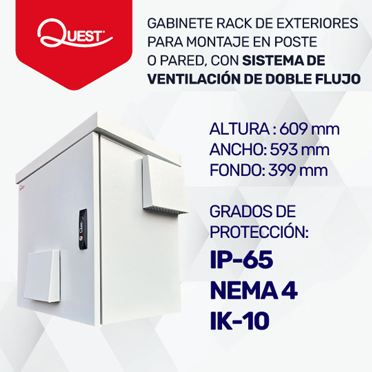 Gabinete Rack 11U IP65 para Exteriores | Montaje en Poste | Acero Galvanizado con Ventilación Forzada – CE-2720-CA 1