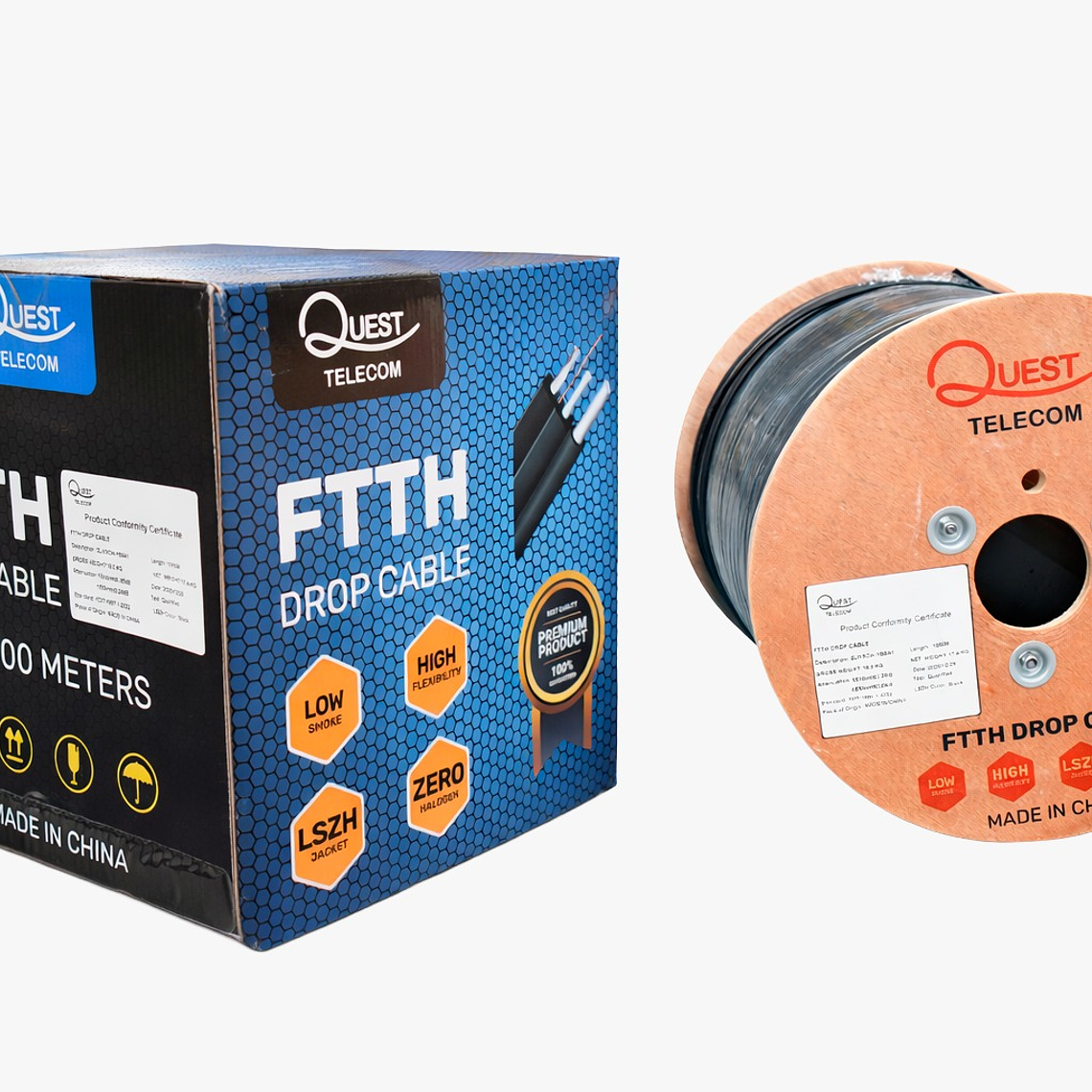 Fibra óptica drop de 1 hilo figura 8  monomodo G.657.A1 LSZH con mensajero 2 FRP - 1000 mts 3