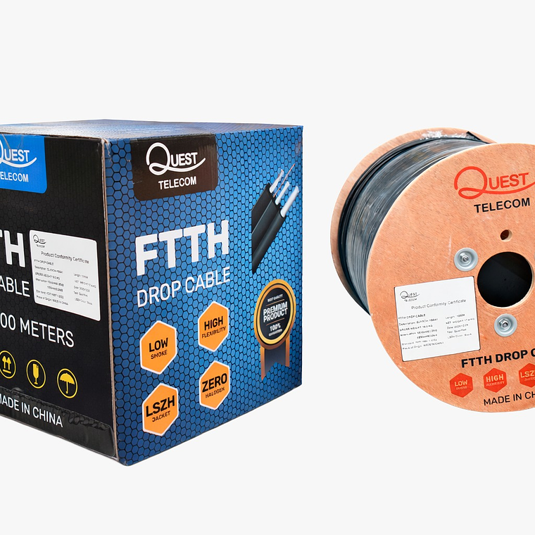 Fibra óptica drop de 1 hilo figura 8  monomodo G.657.A1 LSZH con mensajero 2 FRP - 1000 mts 3