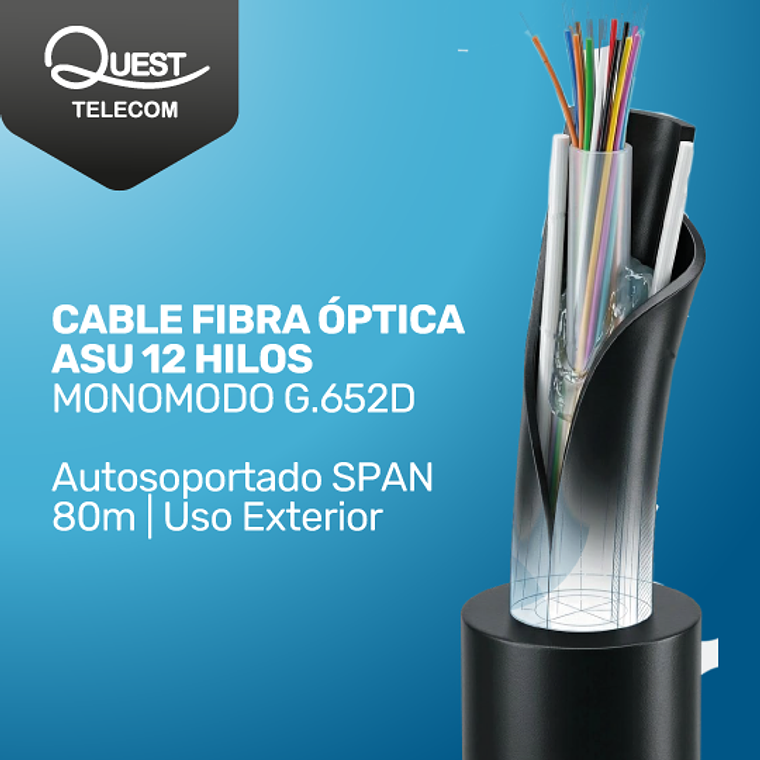 Cable Fibra Óptica ASU 12 Hilos G.652D Autosoportado Aéreo 80m para FTTH e ISP 1