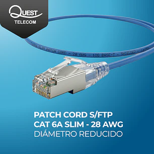 Patch Cord Categoría 6A S/FTP Slim 28 AWG - Color Azul | Alto Rendimiento en Alta Densidad