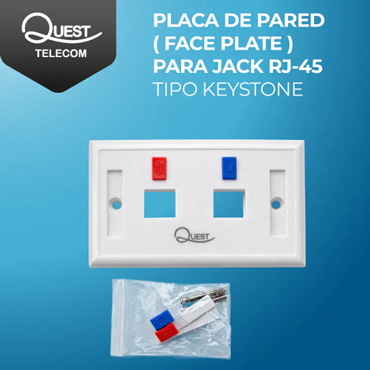 Placa de Pared ( Face Plate ) para Jack RJ-45 tipo Keystone de 2 Puertos 1