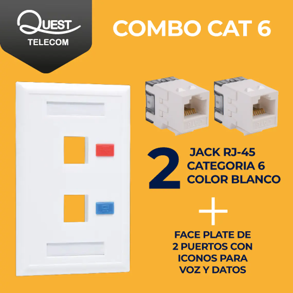 Combo 2 Jacks Cat6 + Face Plate | Instalación Rápida y Conexión Confiable 1