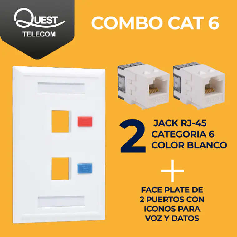 Combo 2 Jacks Cat6 + Face Plate | Instalación Rápida y Conexión Confiable 1