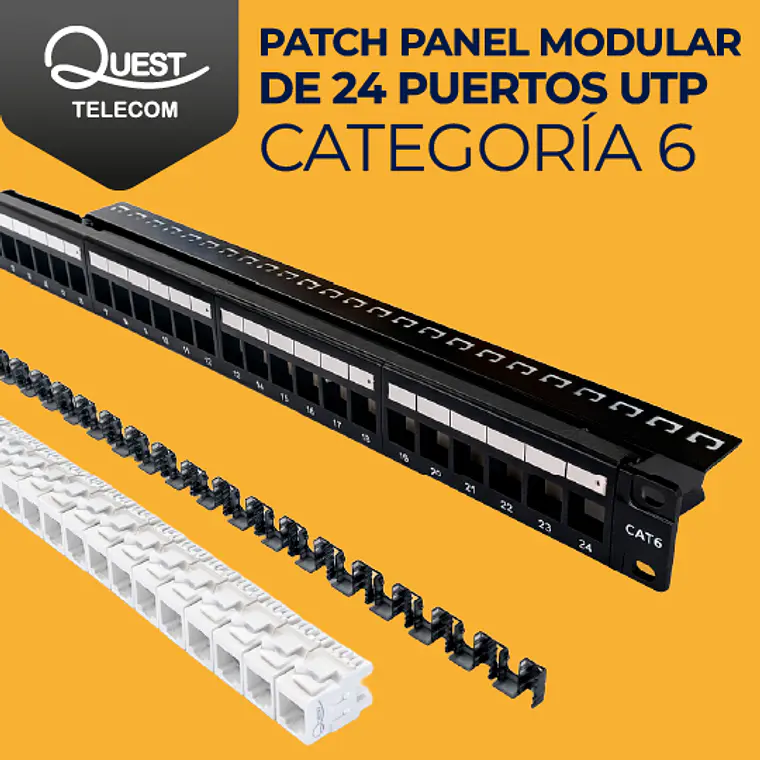 Patch Panel Modular 24 Puertos Cat6 Quest - QST-1624M | Garantía 10 años 1