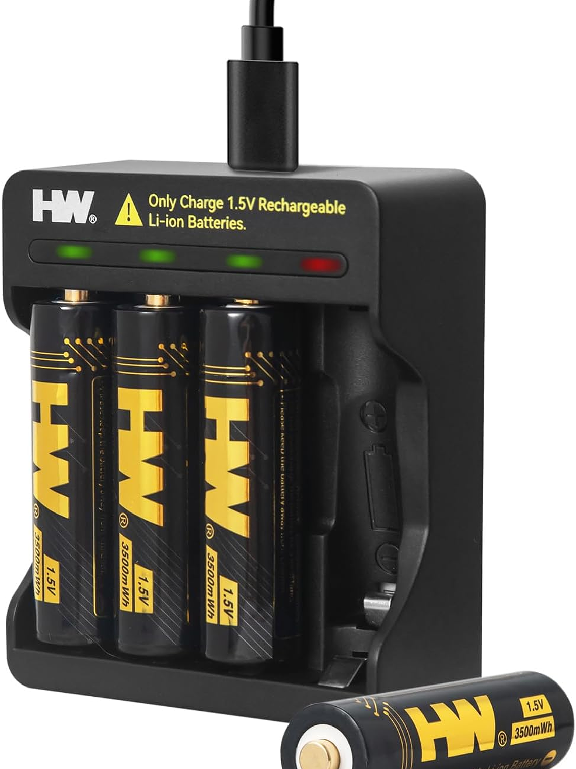 Conjunto de pilhas recarregáveis AA 4-em-1 de iões de lítio 3500 mWh 1,5 V 14500 com carregador 1