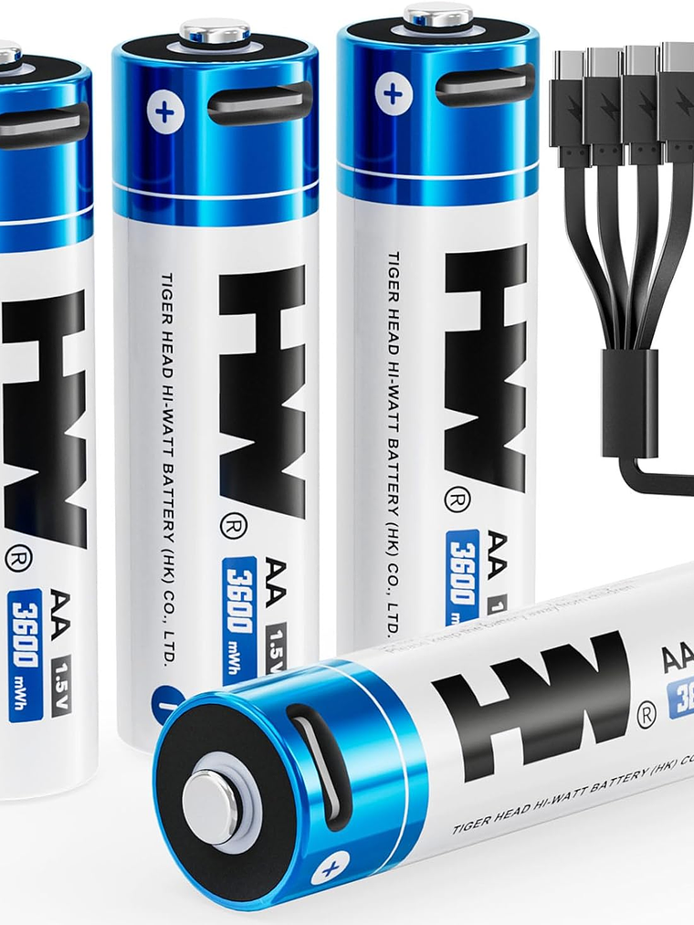 Pilhas AA Recarregáveis de Iões de Lítio 1,5 V 3600 mWh com Carregamento USB-C (Pack de 4) 1