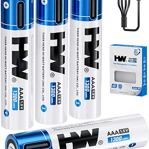 Pilhas AAA Recarregáveis de Iões de Lítio 1,5 V 1300 mWh com Carregamento USB-C (Pack de 4)